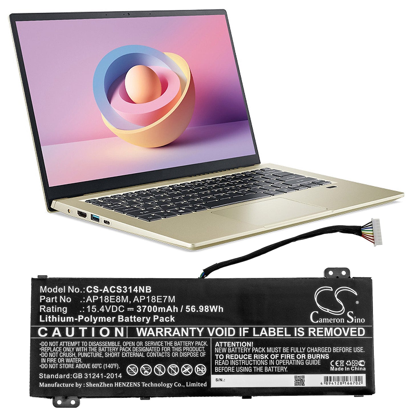 Replacement Battery for Acer Aspire 7 715-74G-52MV – Notebook, Laptop – 3700mAh / 56.98Wh / 15.4V