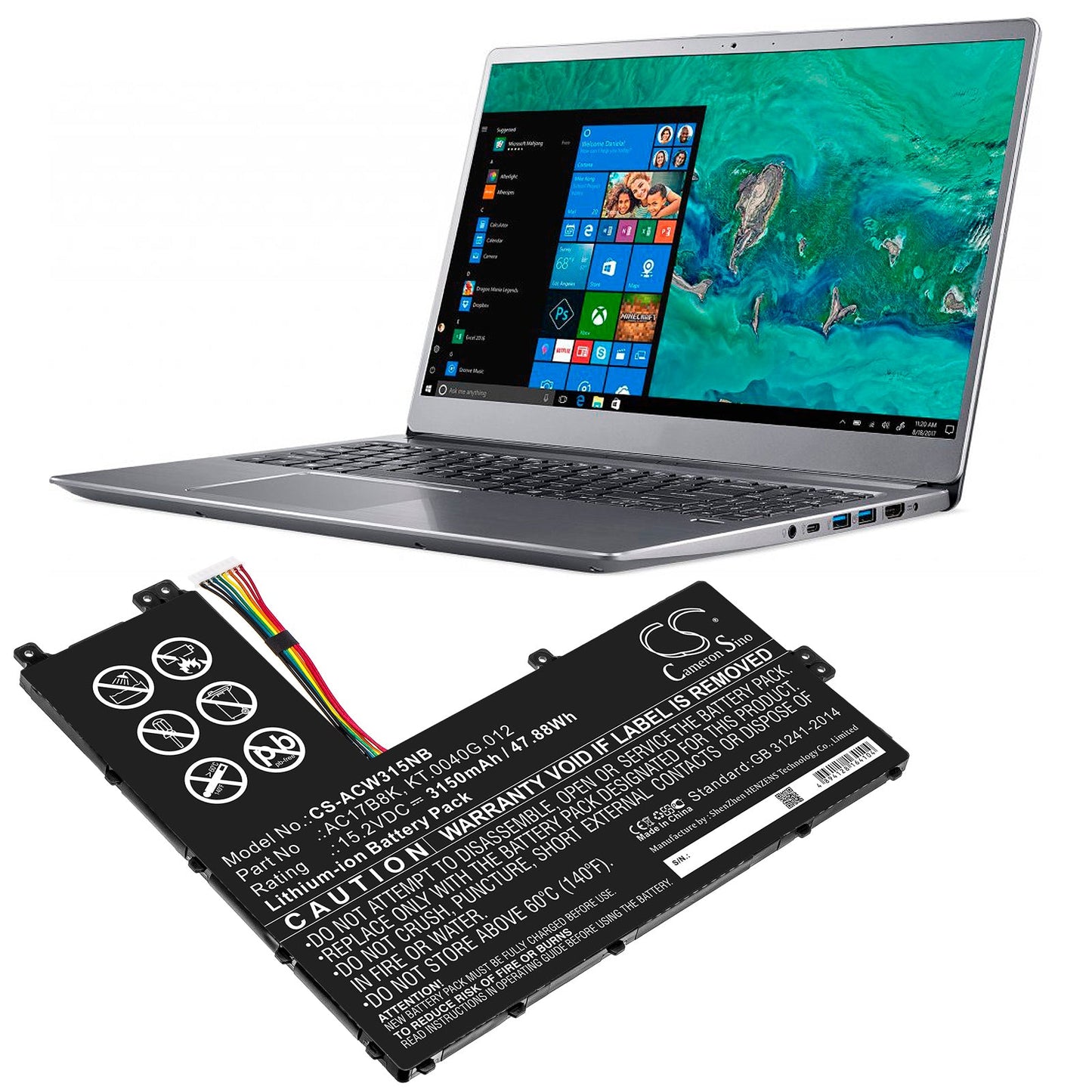 Replacement Battery for Acer SF315-52G-51HV – Notebook, Laptop – 3150mAh / 47.88Wh / 15.2V