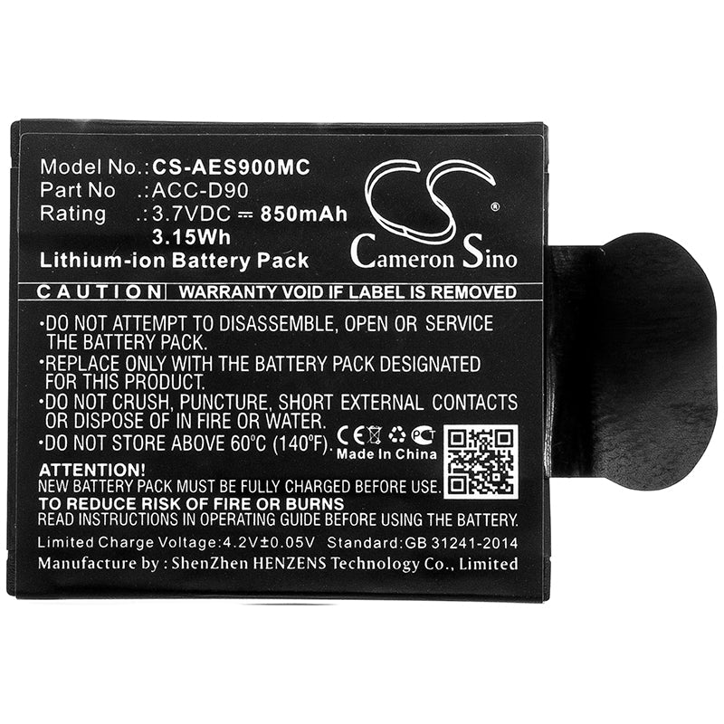 Replacement Battery for AEE D90 – Camera – 850mAh / 3.15Wh / 3.7V