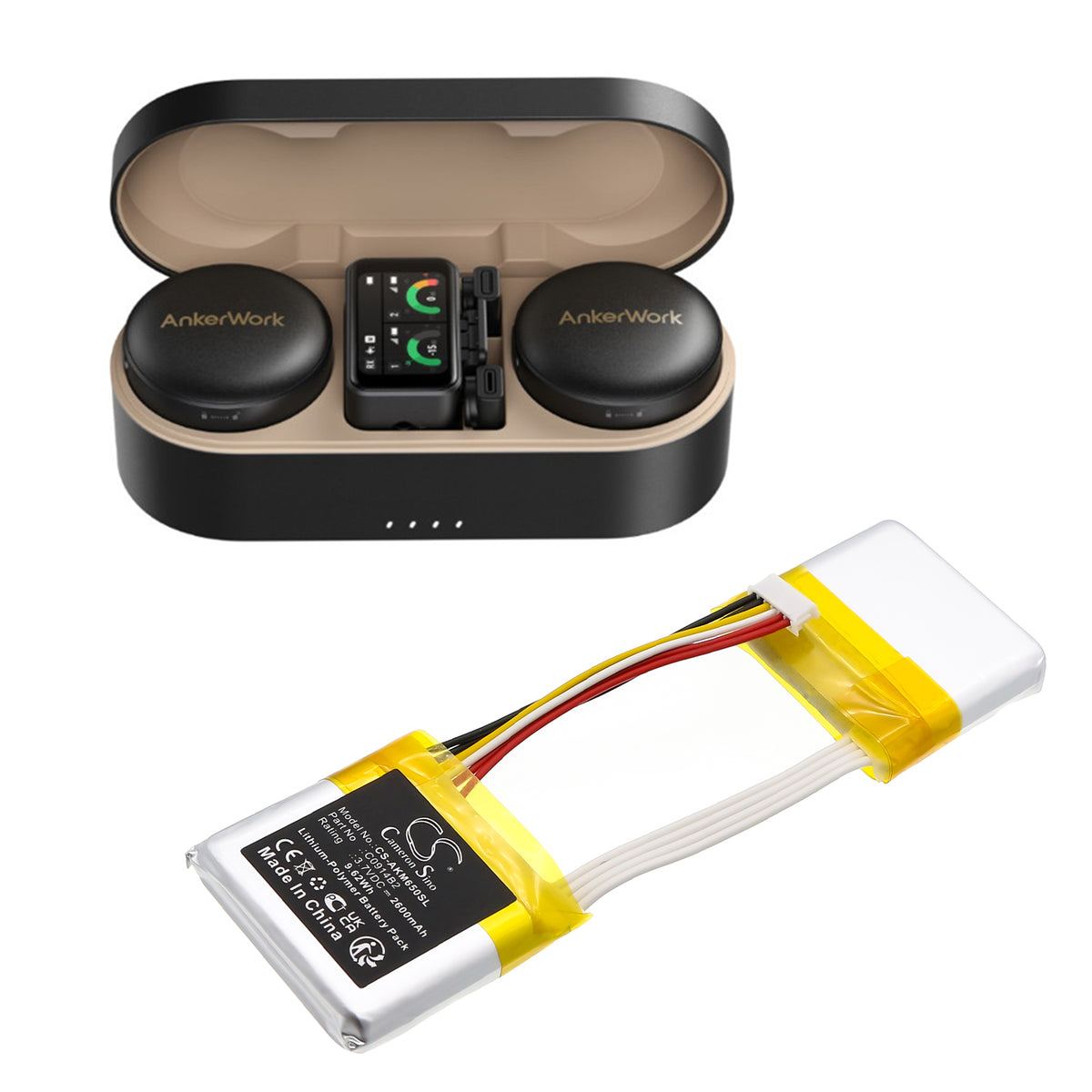 Replacement Battery for AnkerWork M650 – Transmitters & Receiver – 2600mAh / 3.7V