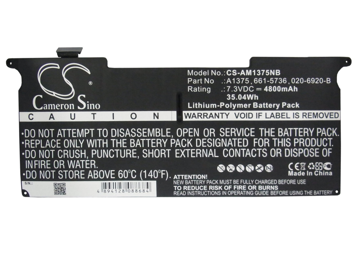 Replacement Battery for Apple MacBook Air 11" A1370 2010 – Notebook, Laptop – 4800mAh / 35.04Wh / 7.3V