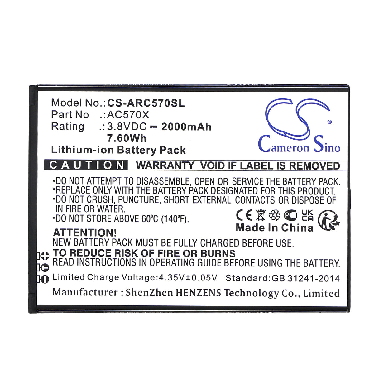 Replacement Battery for Archos OXYGEN 57 – Mobile, SmartPhone – 2000mAh / 3.8V