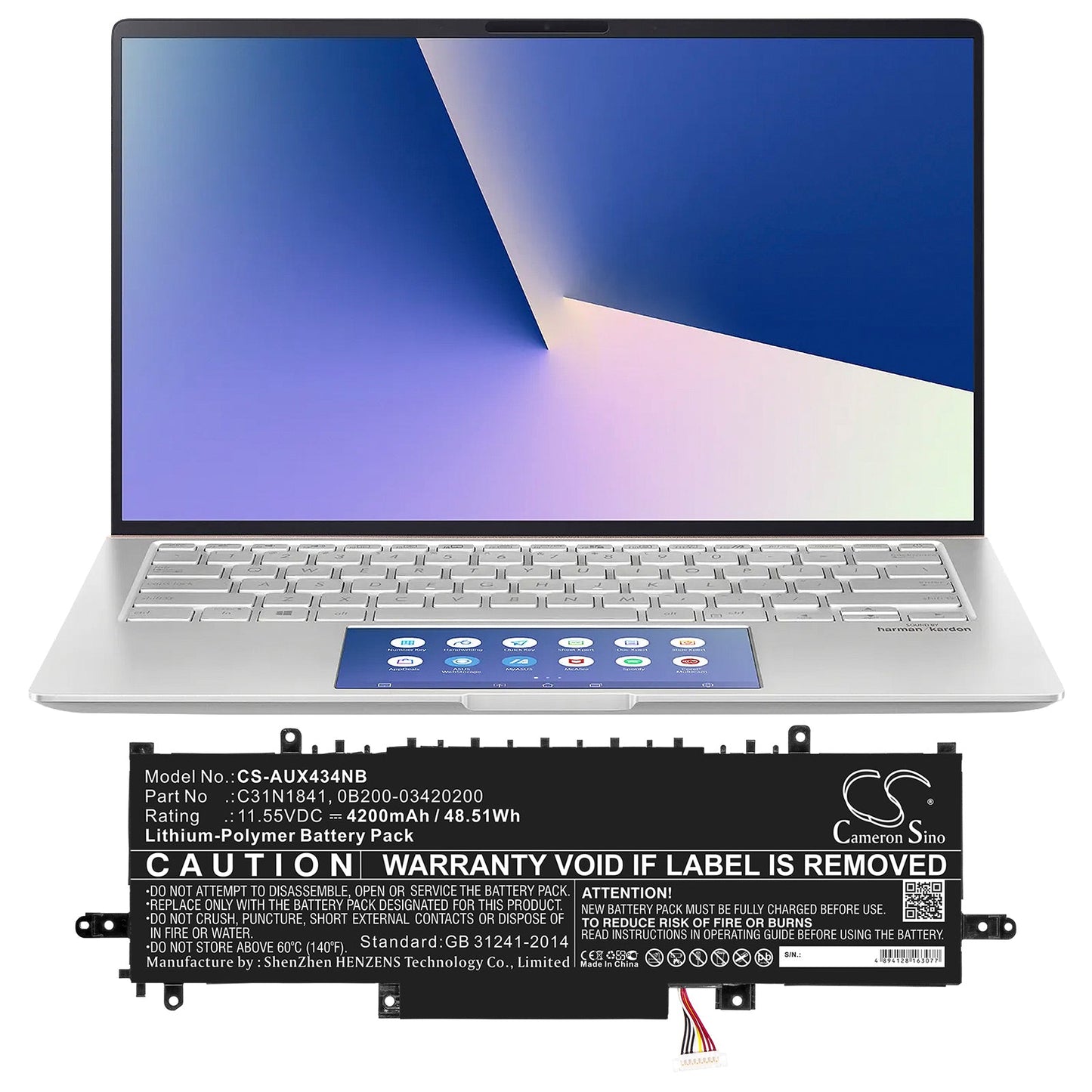 Replacement Battery for Asus UX334 – Notebook, Laptop – 4200mAh / 48.51Wh / 11.55V