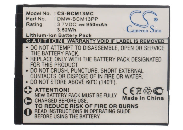 Replacement Battery for Panasonic Lumix DMC-FT5 – Camera – 950mAh/3.52Wh / 3.7V