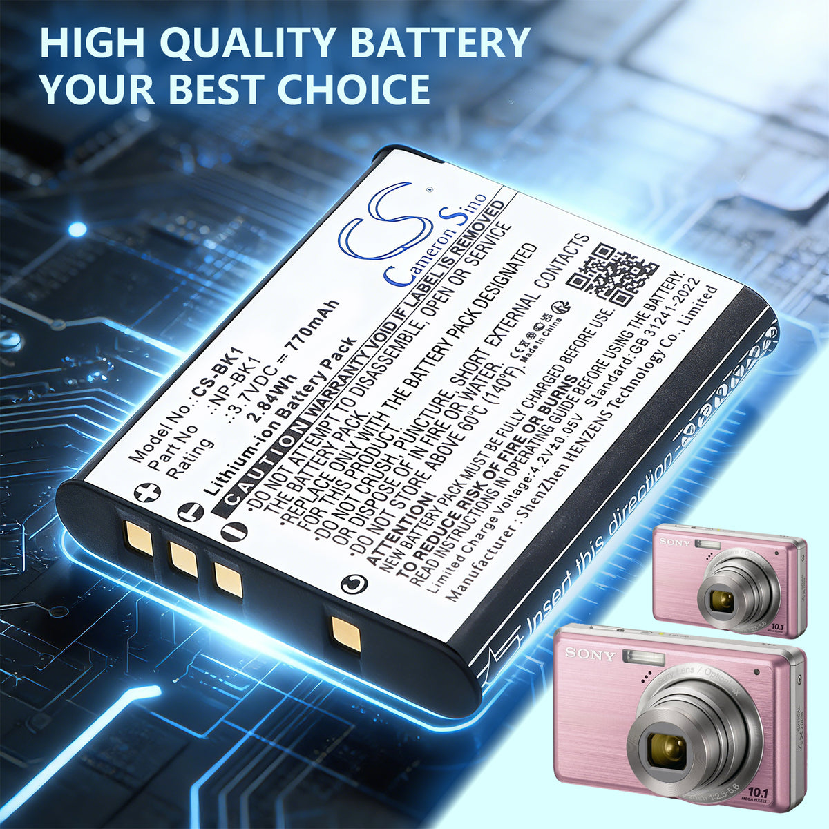 Replacement Battery for Sony CyberShot DSC-S750 – Camera – 770mAh / 3.7V