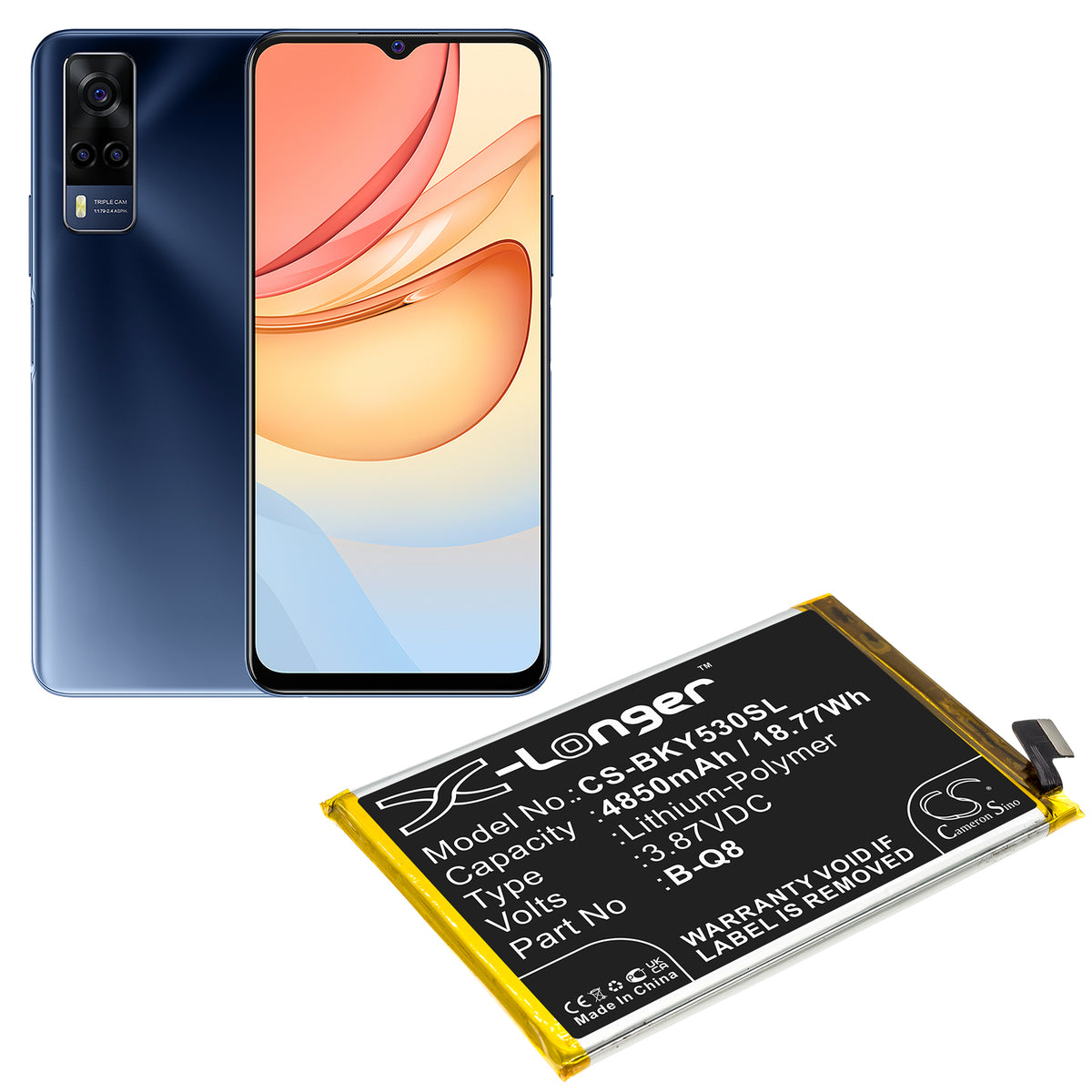 Replacement Battery for Vivo Y53s – Mobile, SmartPhone – 4850mAh / 3.87V