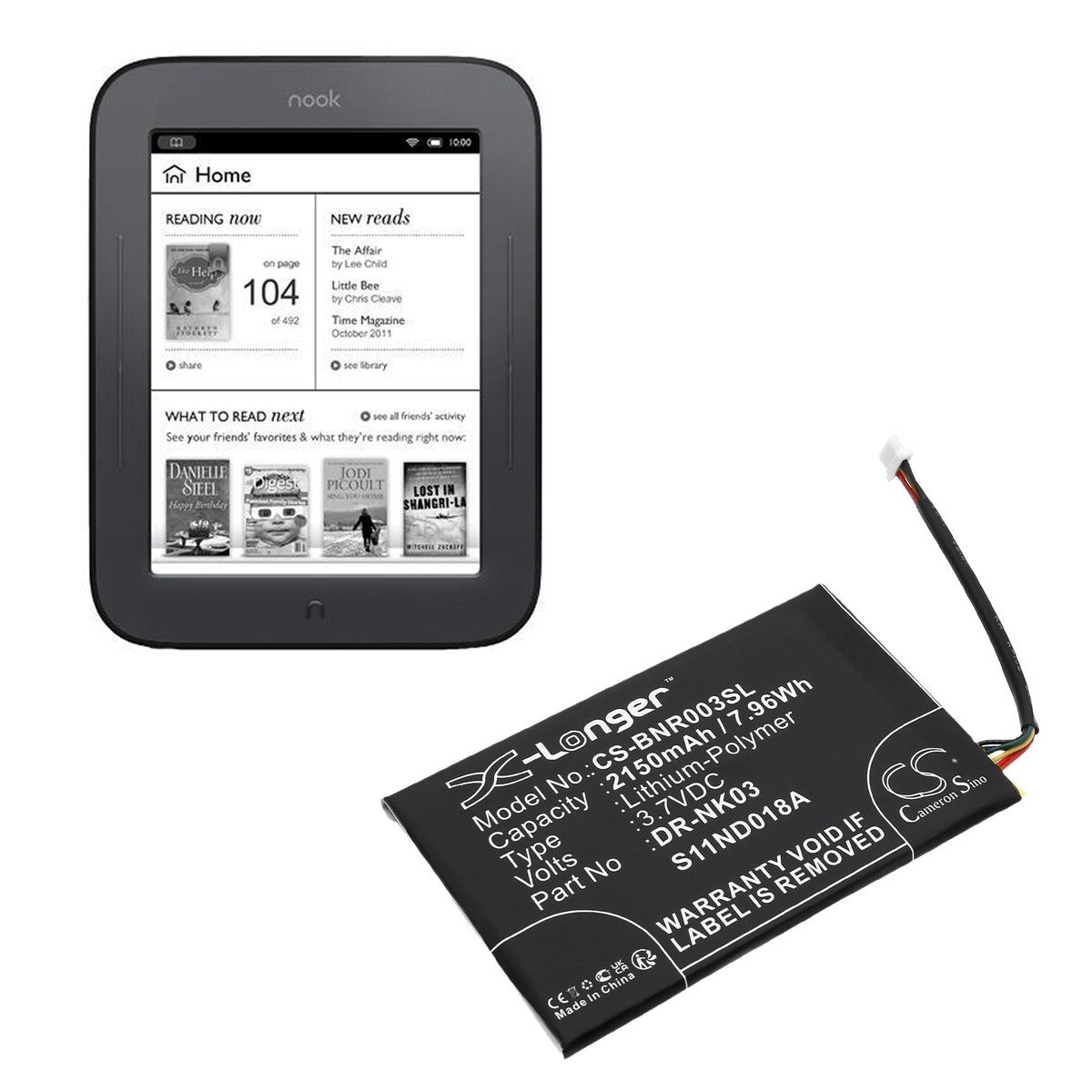 Replacement Battery for Barnes & Noble Nook Simple Touch – E-book, E-reader – 2150mAh / 3.7V