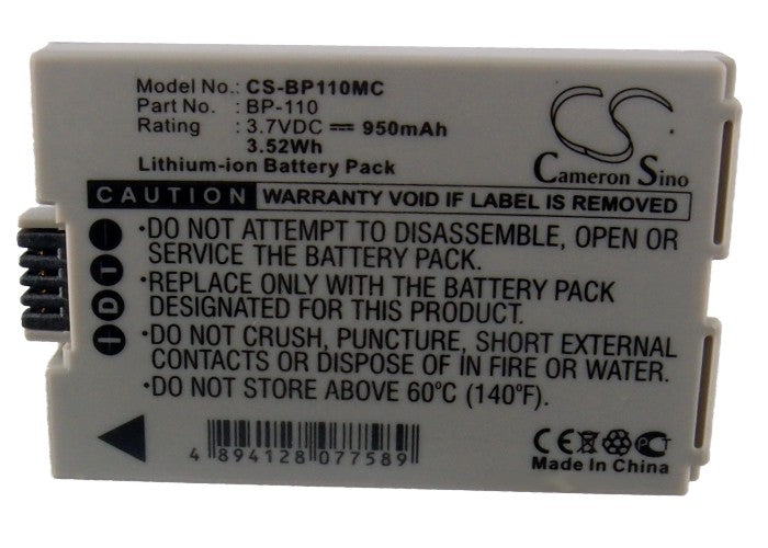 Replacement Battery for Canon Legria HF R205 – Camera – 950mAh / 3.52Wh / 3.7V