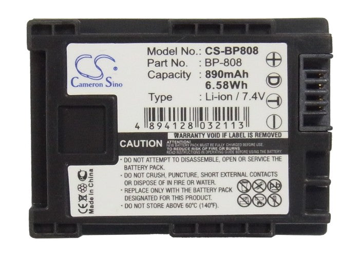 Replacement Battery for Canon FS10 – Camera – 890mAh / 6.59Wh / 7.4V