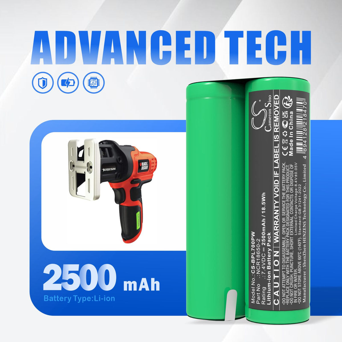 Replacement Battery for Black & Decker 2372-01 – Power Tool – 2500mAh / 7.4V