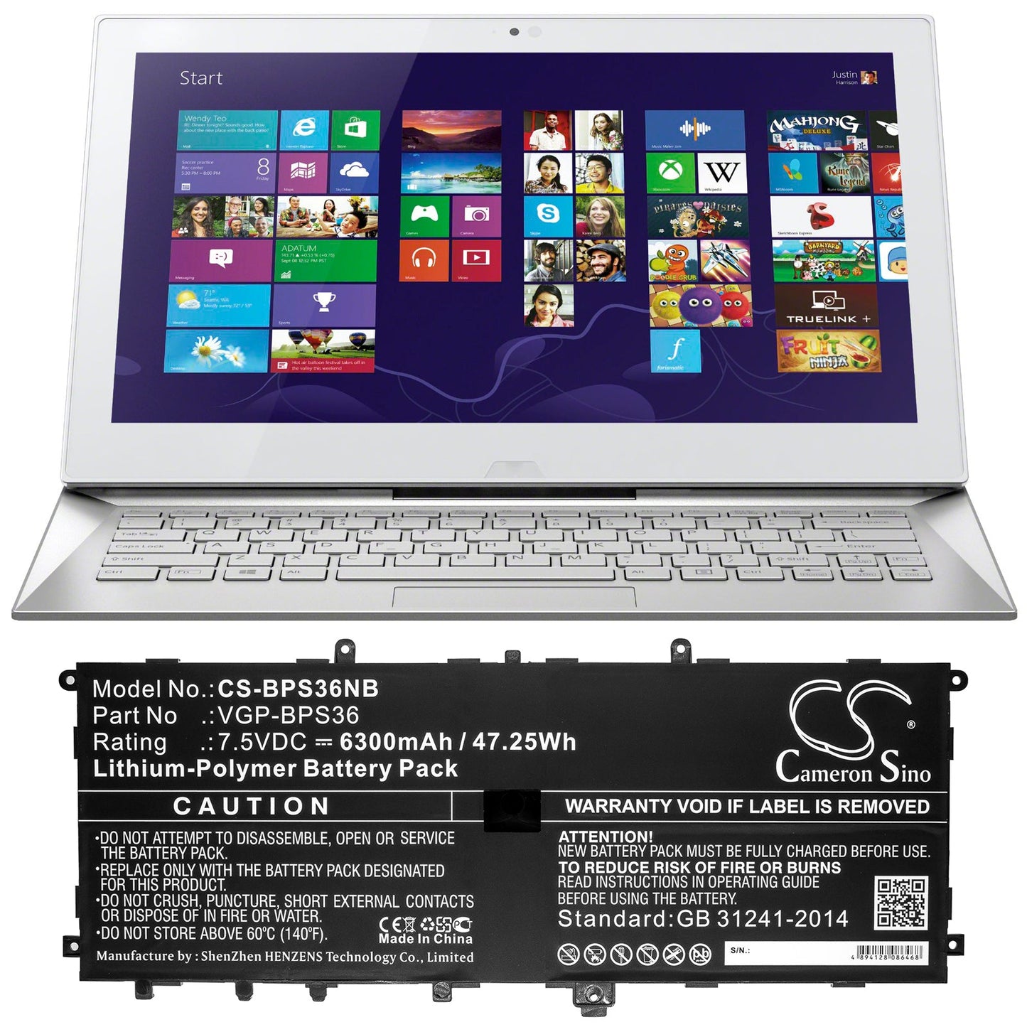 Replacement Battery for Sony SVD13211CG – Notebook, Laptop – 6300mAh / 47.25Wh / 7.5V