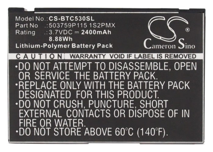 Replacement Battery for Blaupunkt Lucca 5.3 – GPS, Navigator – 2400mAh/8.88Wh / 3.7V