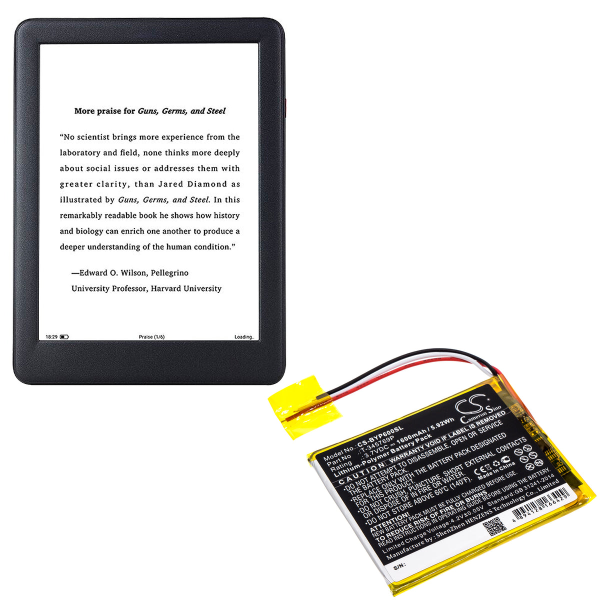 Replacement Battery for Boyue P6 – E-book, E-reader – 1600mAh / 3.7V
