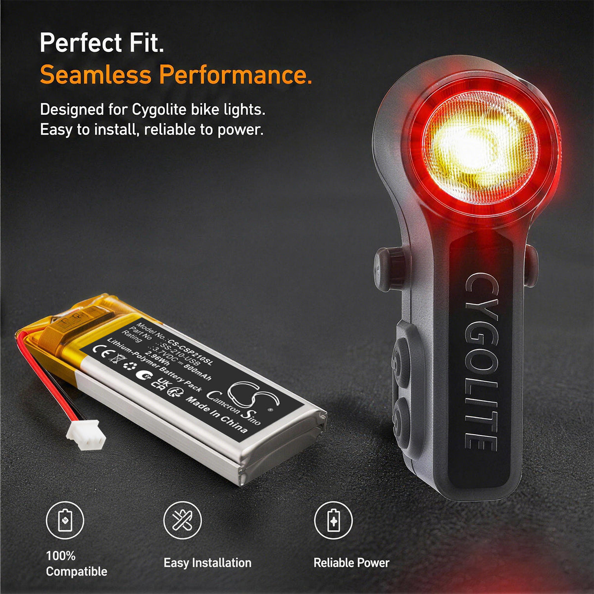 Replacement Battery for Cygolite Slingshot Pro 210 USB Taillight – Bicycles Flashlights – 800mAh / 3.7V