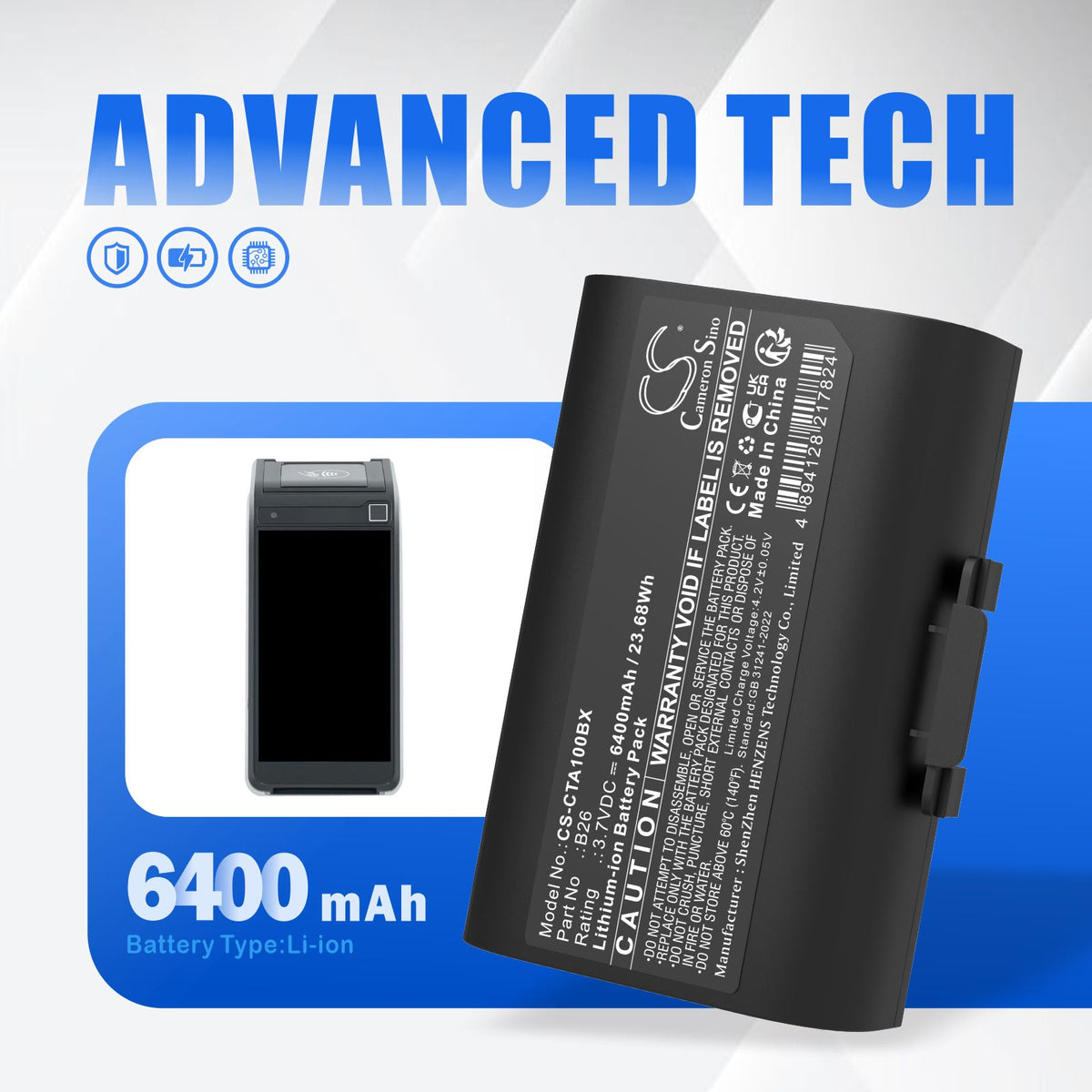 Replacement Battery for Castles | Adyen Saturn 1000F – Payment Terminal – 6400mAh / 3.7V