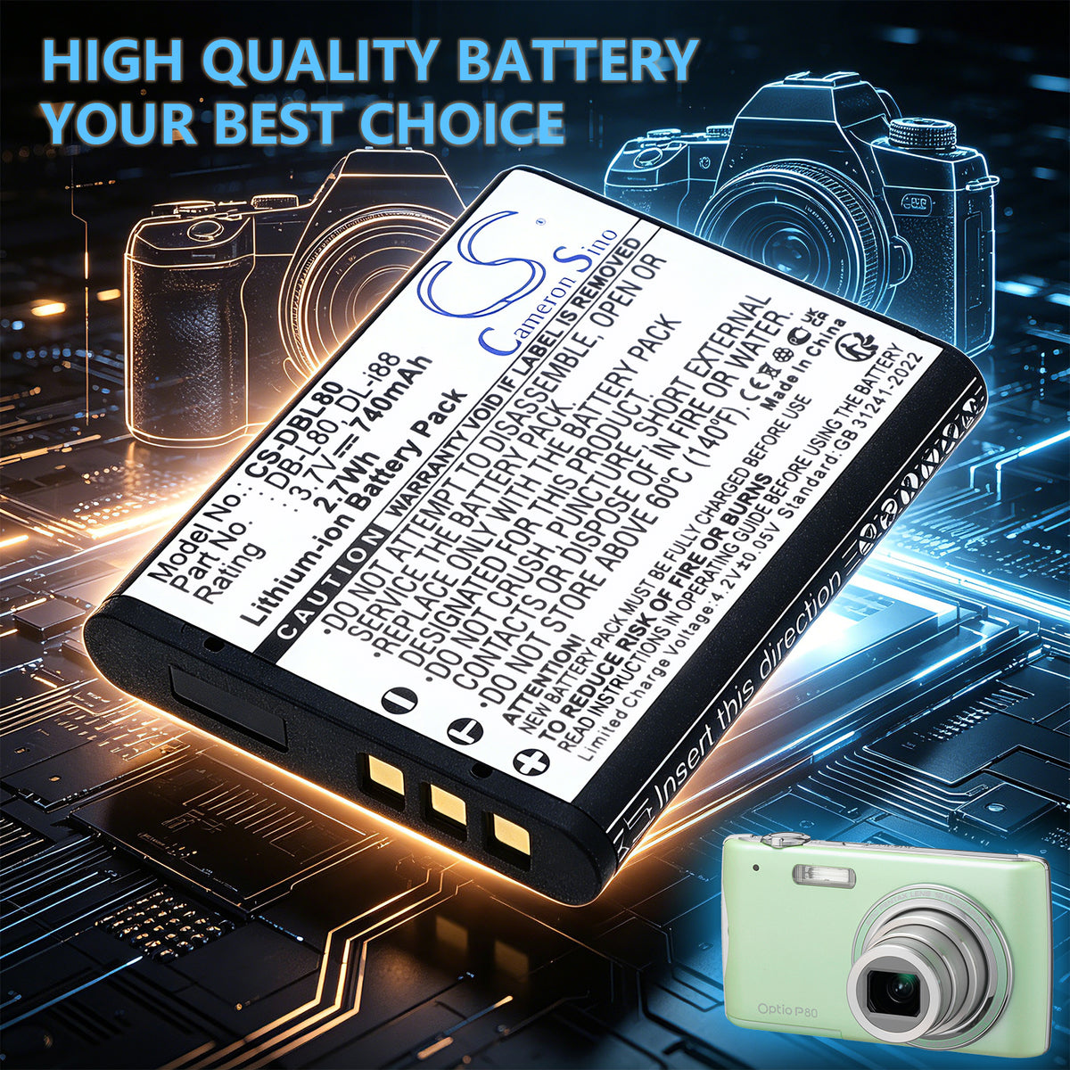 Replacement Battery for Toshiba | Sanyo | Pentax Camileo BW10 HD – Camera – 740mAh / 3.7V