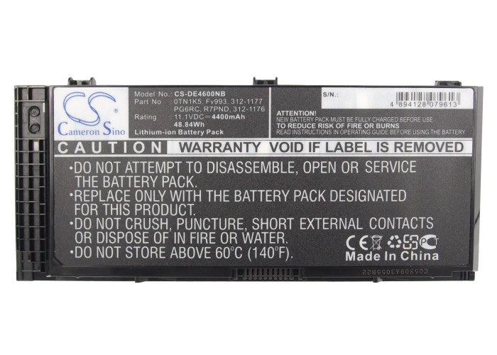 Replacement Battery for DELL Precision M4600 – Notebook, Laptop – 4400mAh / 48.84Wh / 11.1V