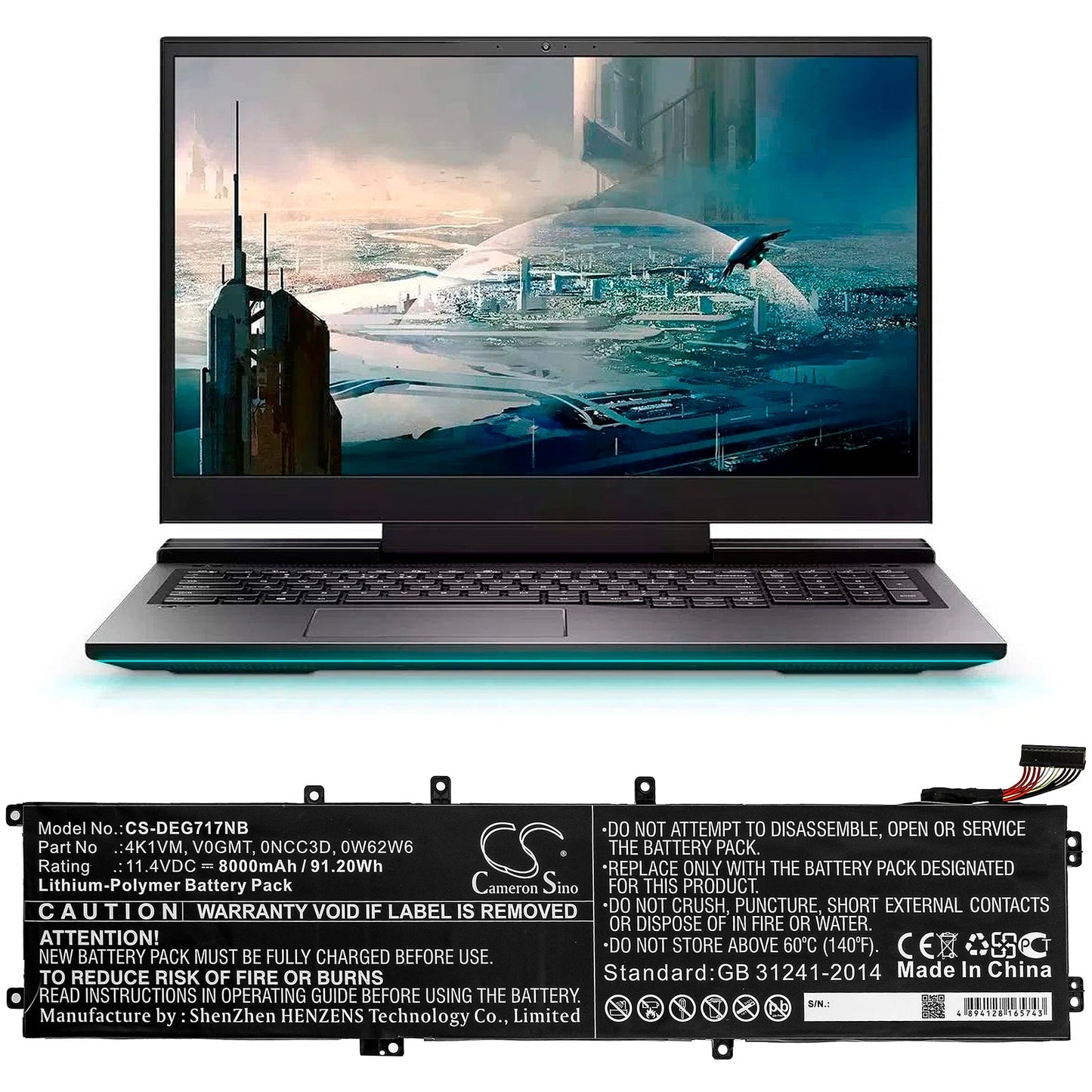Replacement Battery for DELL G7 17 7700 – Notebook, Laptop – 8000mAh / 91.20Wh / 11.4V