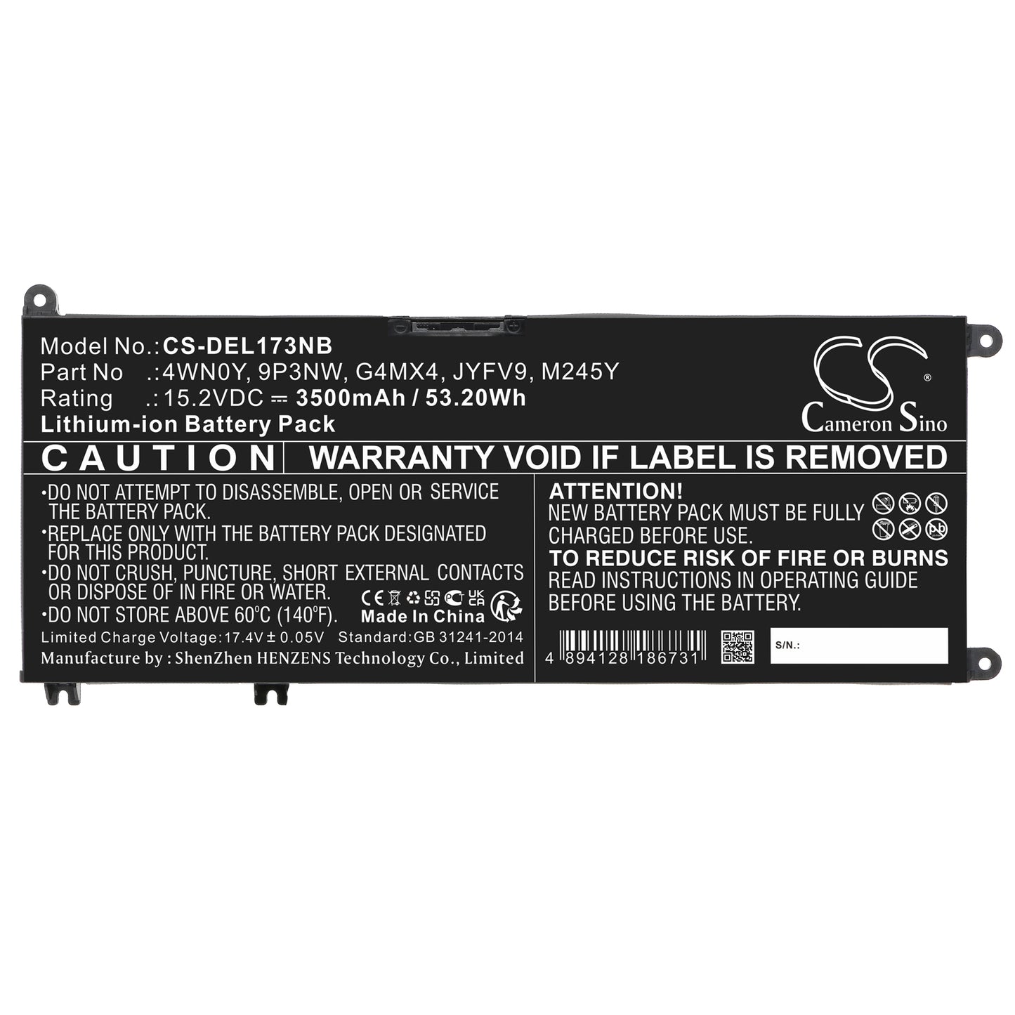 Replacement Battery for Dell Inspiron 13 7577 – Notebook, Laptop – 3500mAh / 15.2V - image 3