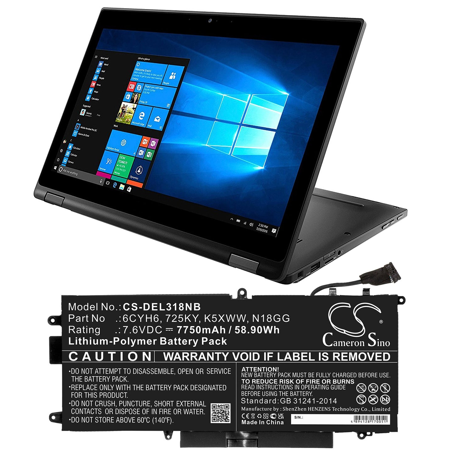 Replacement Battery for DELL Latitude 12 5289 – Notebook, Laptop – 7750mAh / 58.90Wh / 7.6V