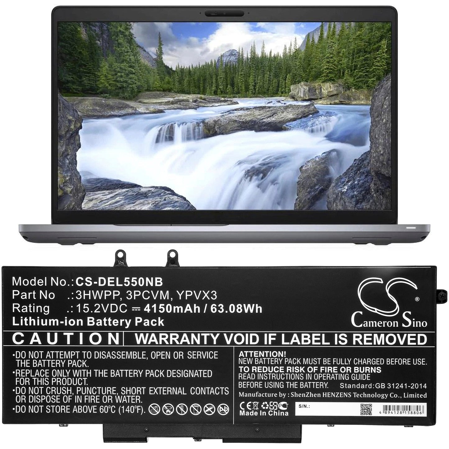 Replacement Battery for DELL Latitude 14 5410 – Notebook, Laptop – 4150mAh / 63.08Wh / 15.2V