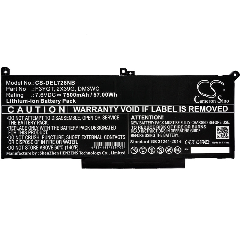 Replacement Battery for DELL CTOL7480-D1506CN – Notebook, Laptop – 7500mAh / 57.00Wh / 7.6V