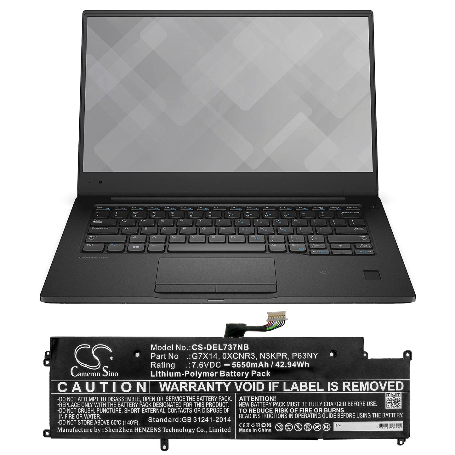 Replacement Battery for DELL Latitude 13 7370 – Notebook, Laptop – 5650mAh / 42.94Wh / 7.6V
