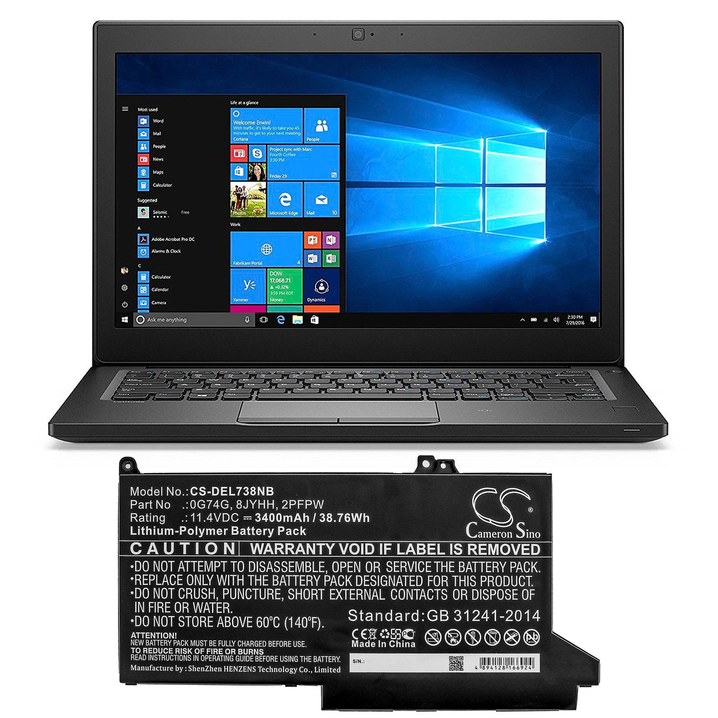 Replacement Battery for DELL Latitude 12 5300 – Notebook, Laptop – 3400mAh / 38.76Wh / 11.4V