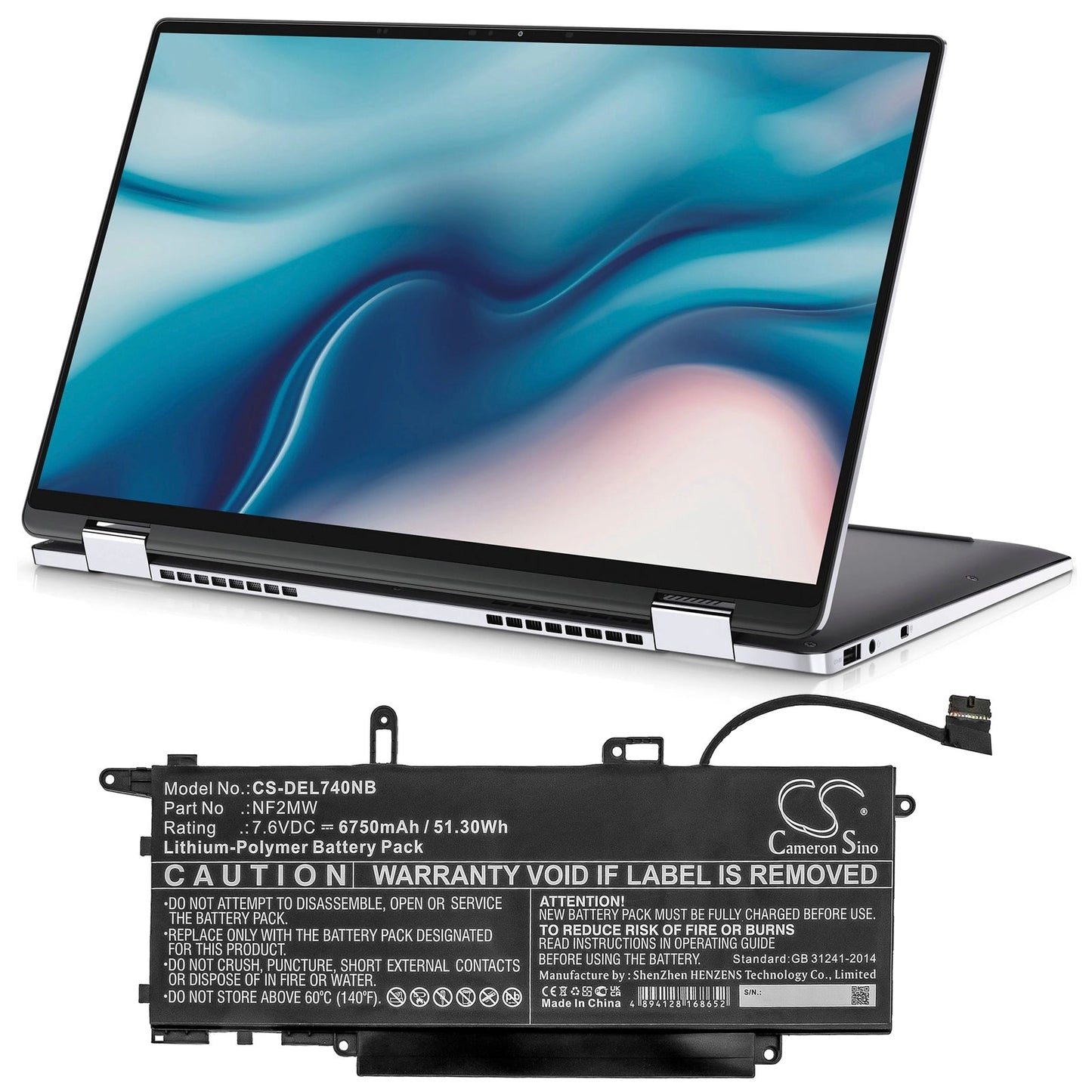 Replacement Battery for DELL Latitude 7310 2-in-1 – Notebook, Laptop – 6750mAh / 51.30Wh / 7.6V