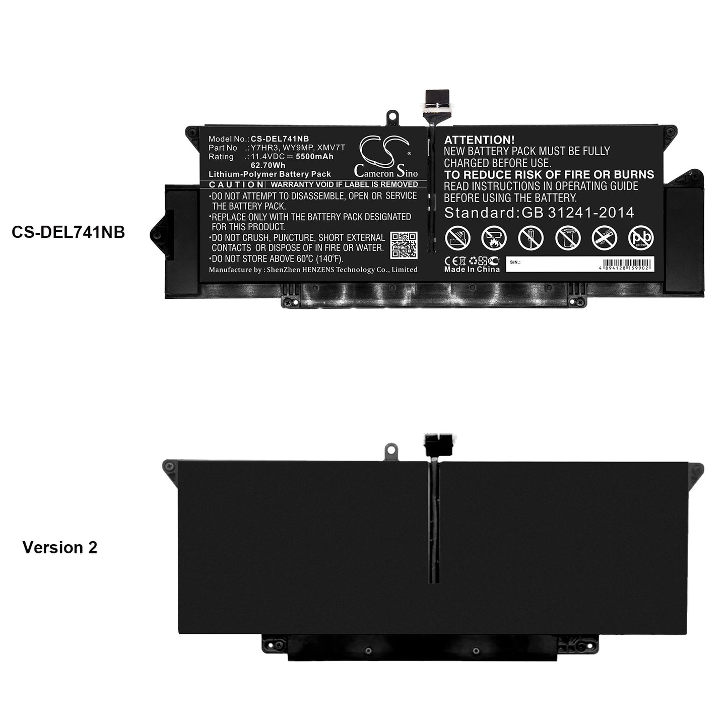 Replacement Battery for DELL Latitude 7410 – Notebook, Laptop – 5500mAh / 62.70Wh / 11.4V