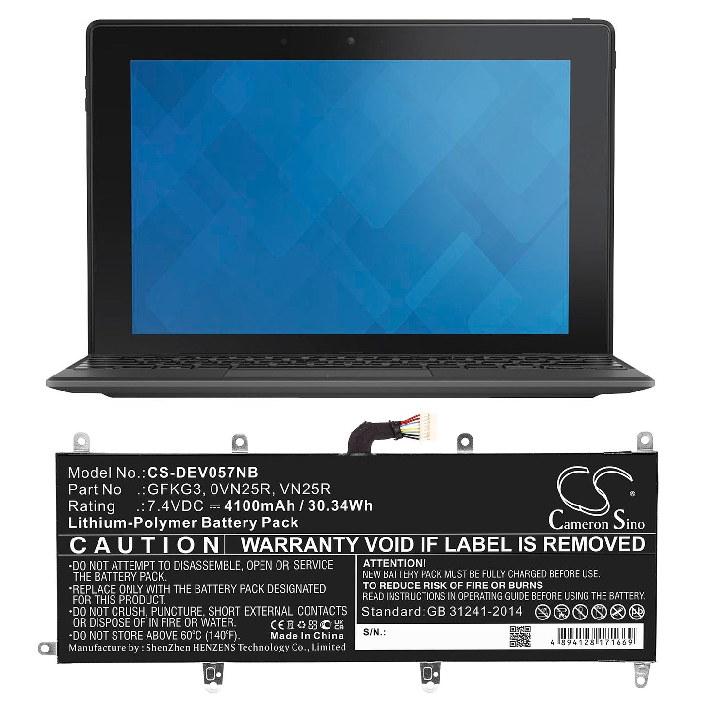 Replacement Battery for DELL Venue 10 Pro – Notebook, Laptop – 4100mAh / 30.34Wh / 7.4V