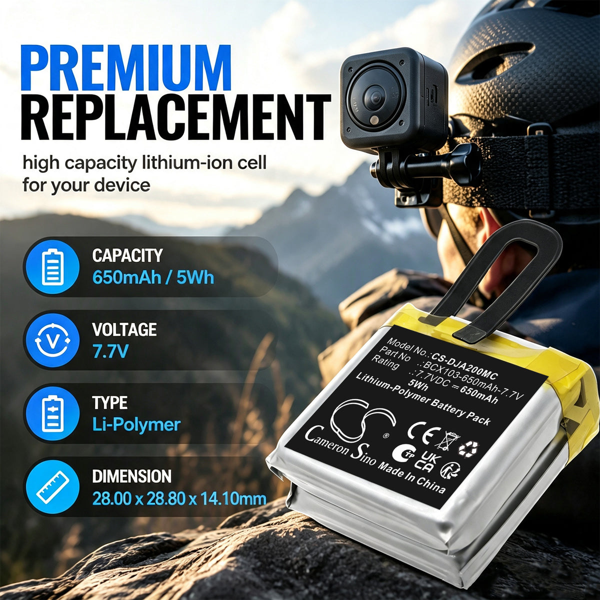Replacement Battery for DJI Action 2 – Camera – 650mAh / 7.7V