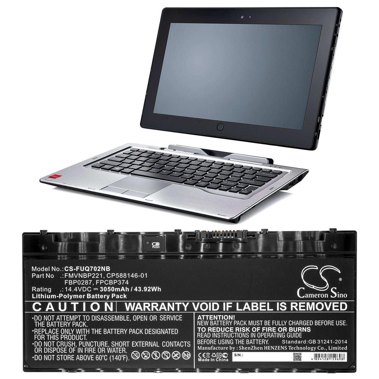 Replacement Battery for Fujitsu LifeBook Q702 – Notebook, Laptop – 3050mAh / 14.4V - image 4