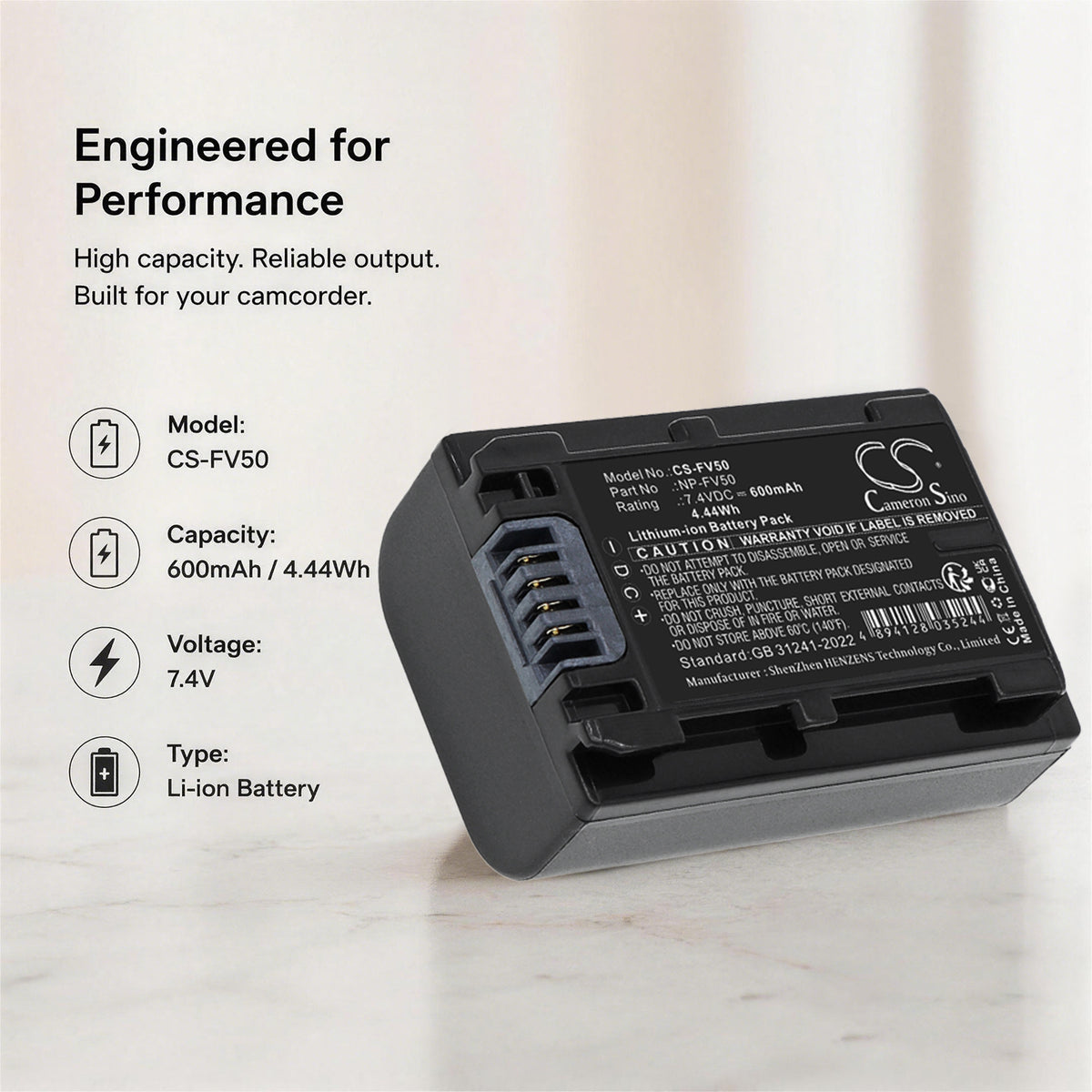 Replacement Battery for Sony HDR-TG1 – Camera – 600mAh / 7.4V
