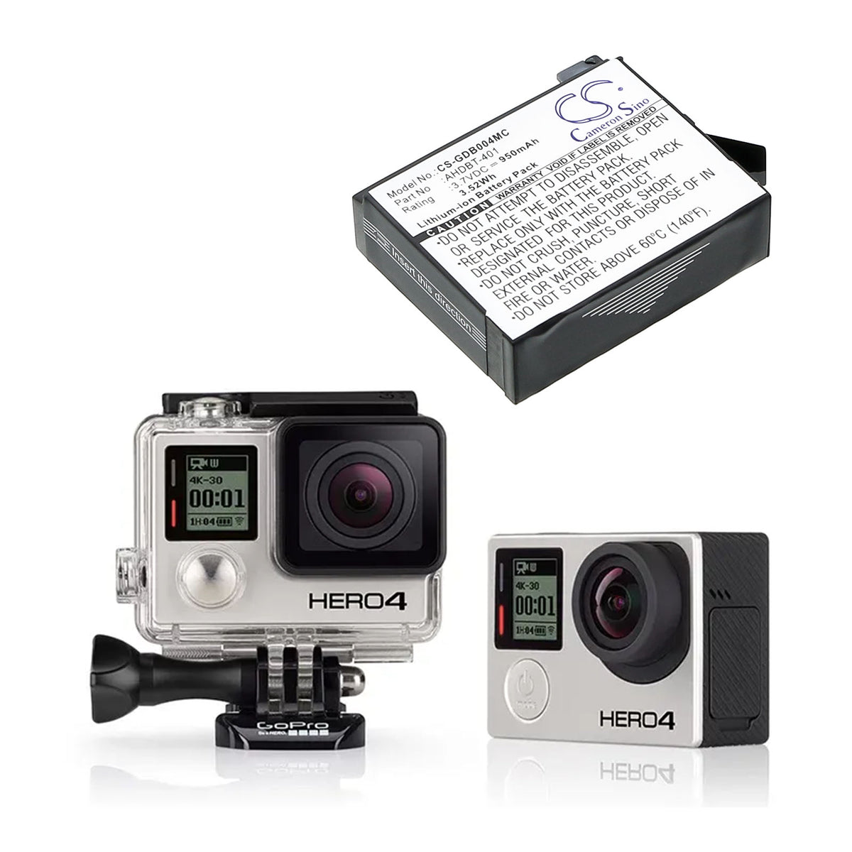 Replacement Battery for GoPro Hero 4 – Camera – 950mAh / 3.7V