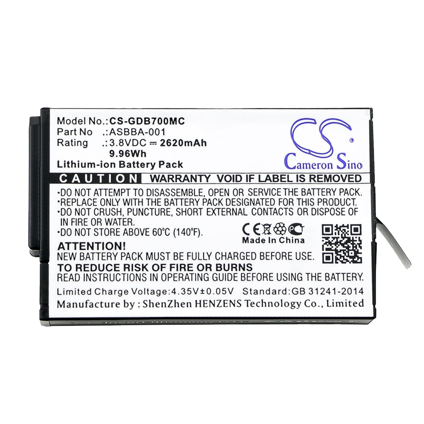 Replacement Battery for Gopro Fusion – Camera – 2620mAh / 9.96Wh / 3.8V