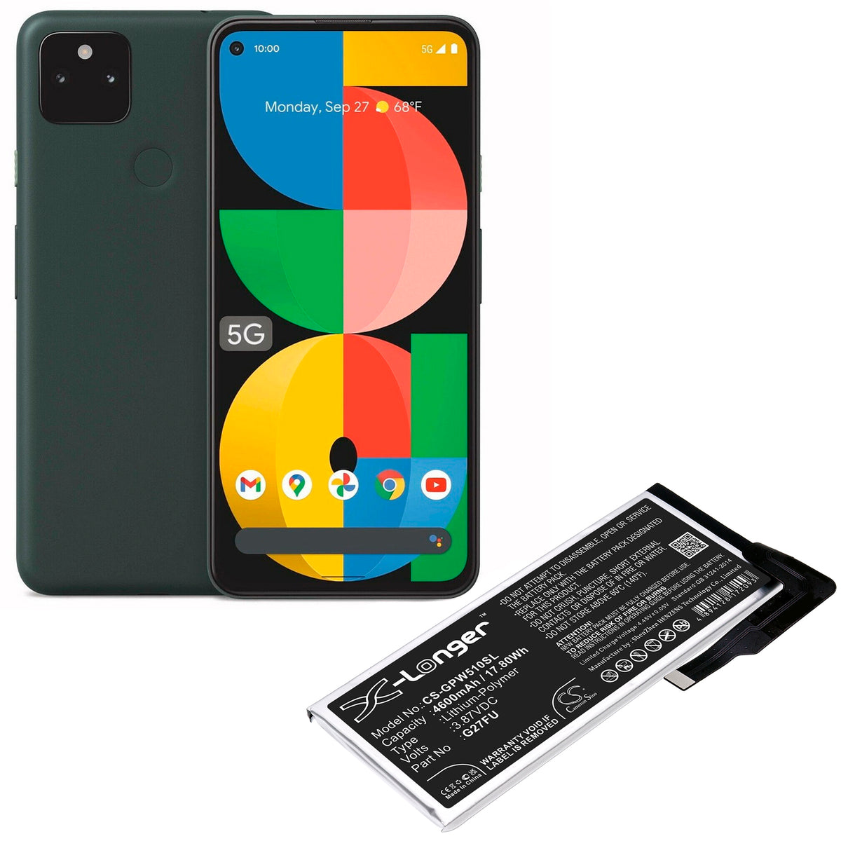 Replacement Battery for Google Pixel 5A – Mobile, SmartPhone – 4600mAh / 3.87V
