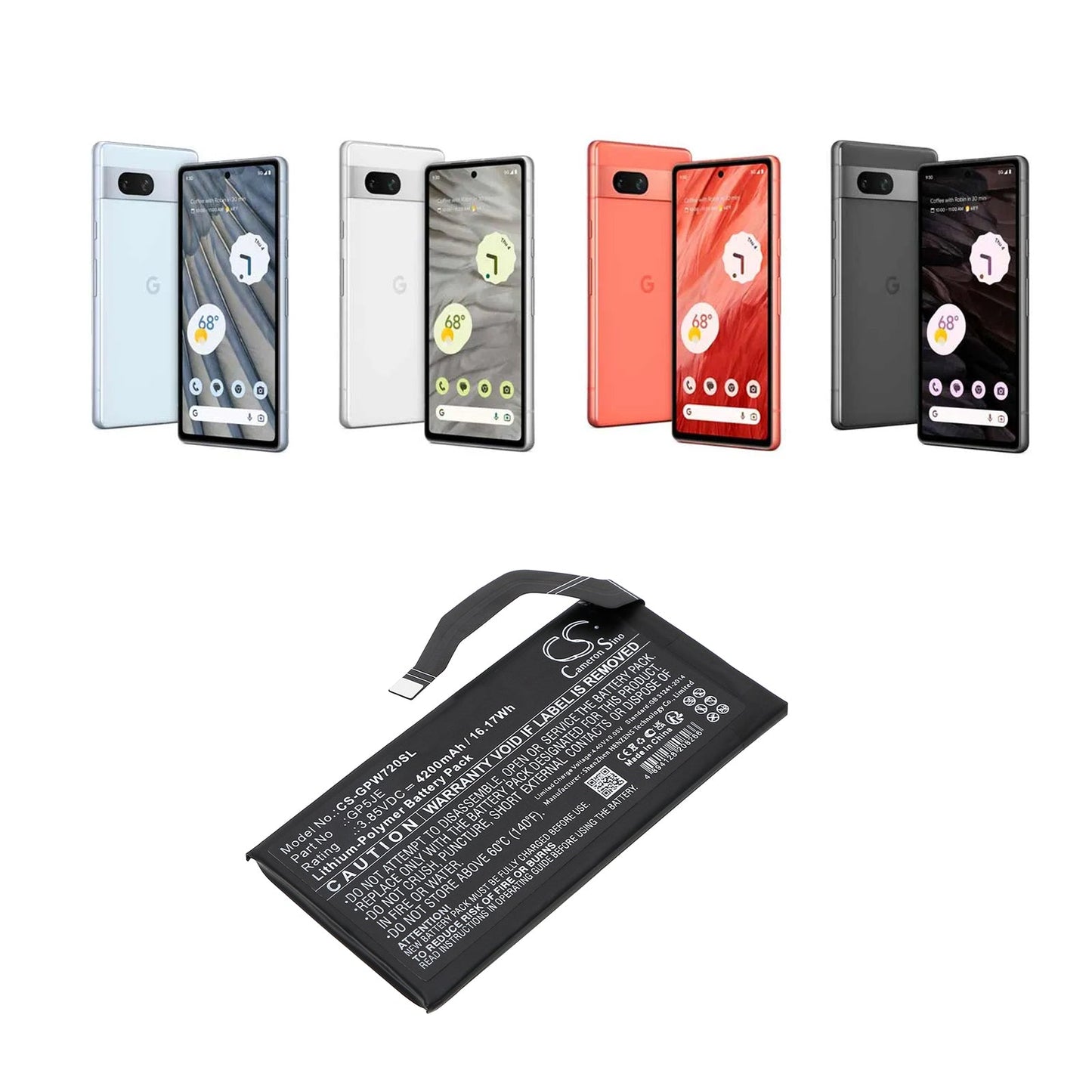 Replacement Battery for Google Pixel 7A – Mobile, SmartPhone – 4200mAh / 16.17Wh / 3.85V