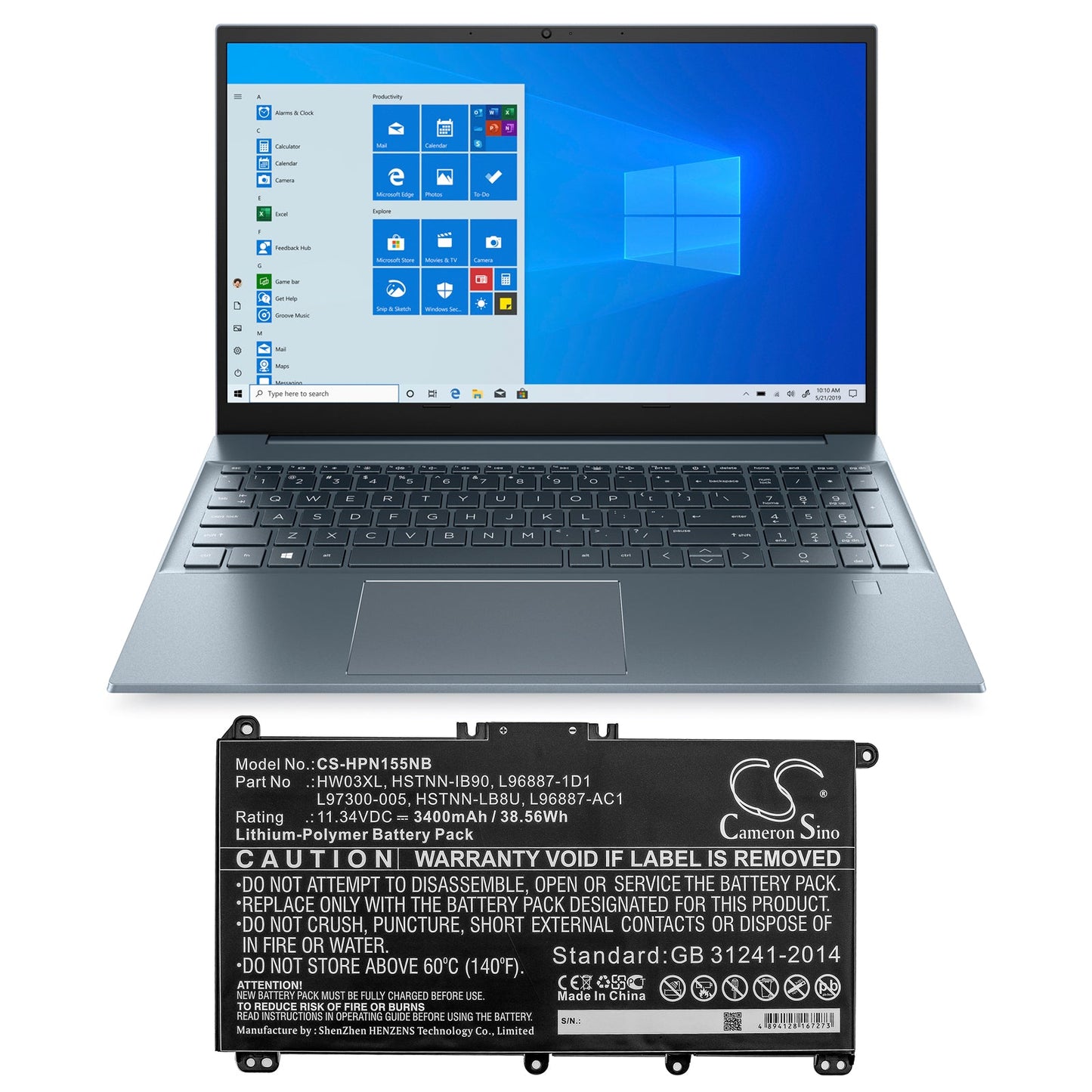 Replacement Battery for HP Pavilion 15 15-EG0000 – Notebook, Laptop – 3400mAh / 38.56Wh / 11.34V