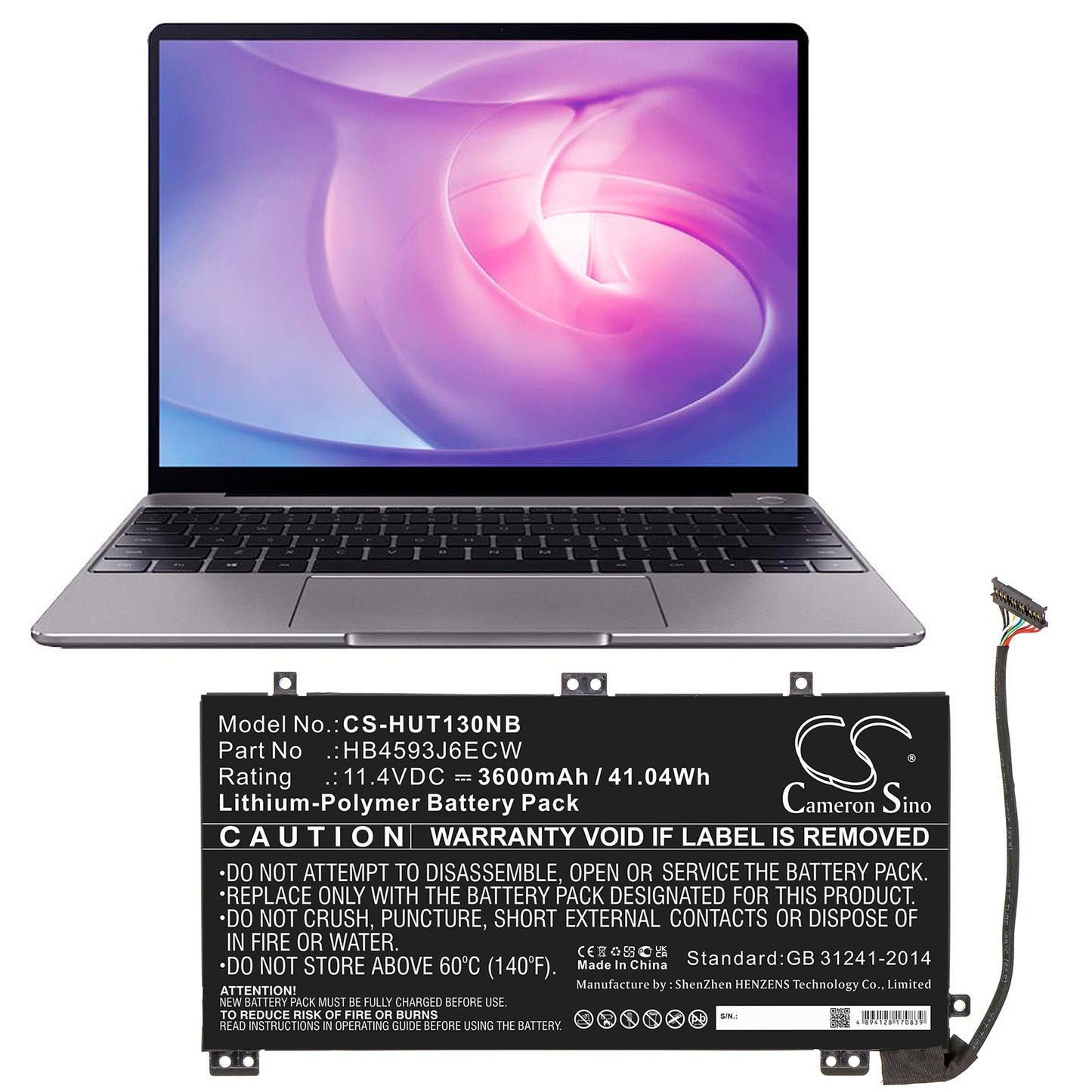 Replacement Battery for Huawei MateBook 13 – Notebook, Laptop – 3600mAh / 41.04Wh / 11.4V