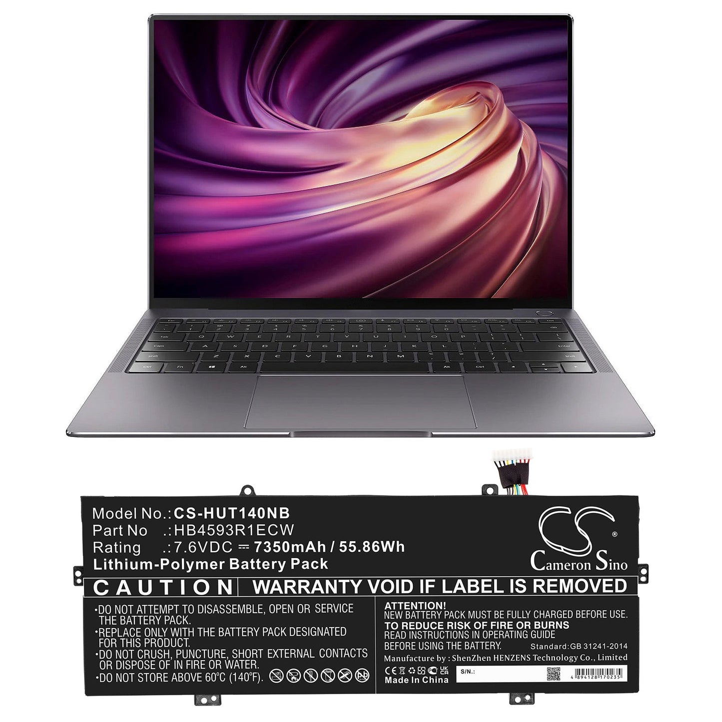 Replacement Battery for Huawei book X Pro i5-8250U 256GB – Notebook, Laptop – 7350mAh / 55.86Wh / 7.6V