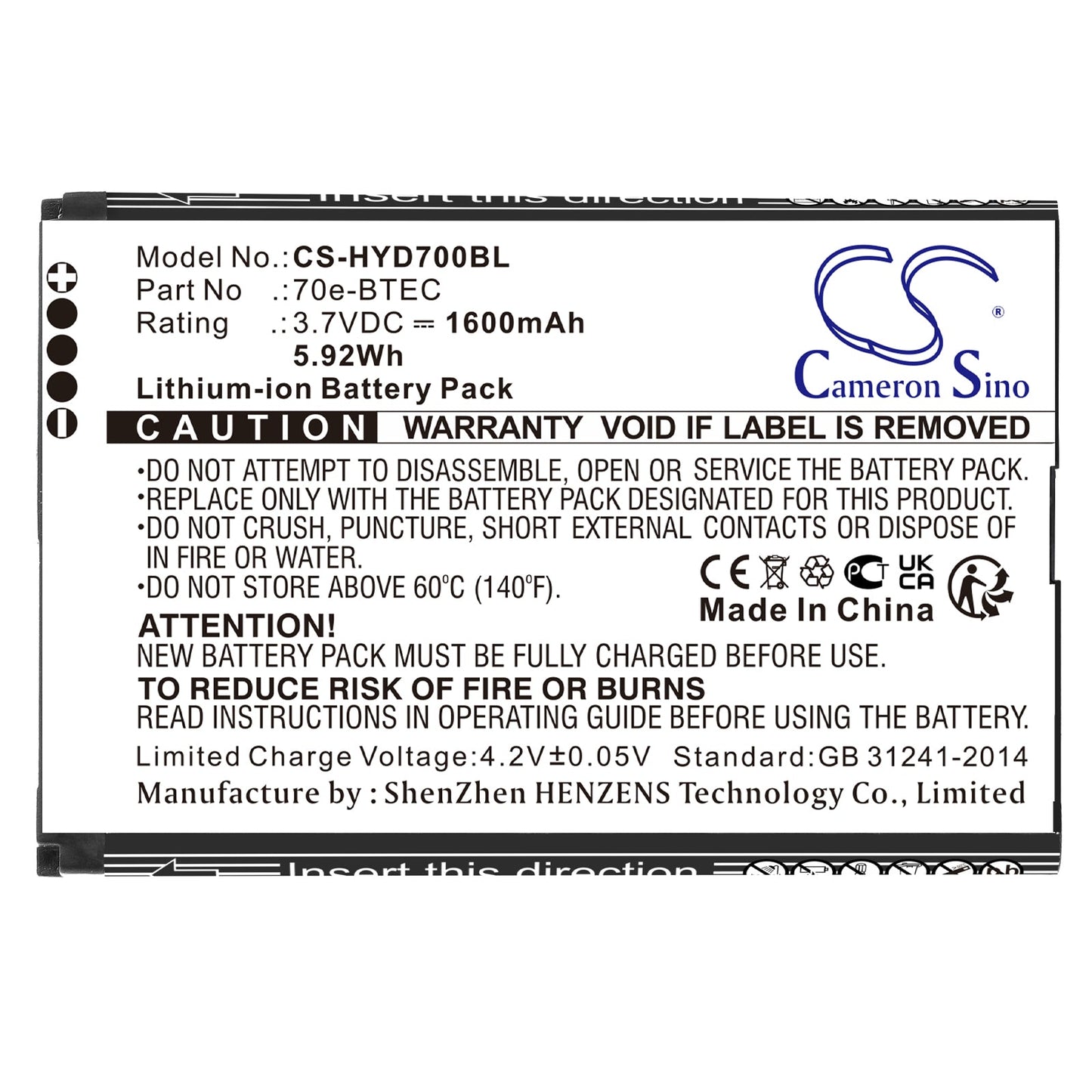 Replacement Battery for Honeywell Captuvo SL42 Sled – Barcode Scanner – 1600mAh / 5.92Wh / 3.7V