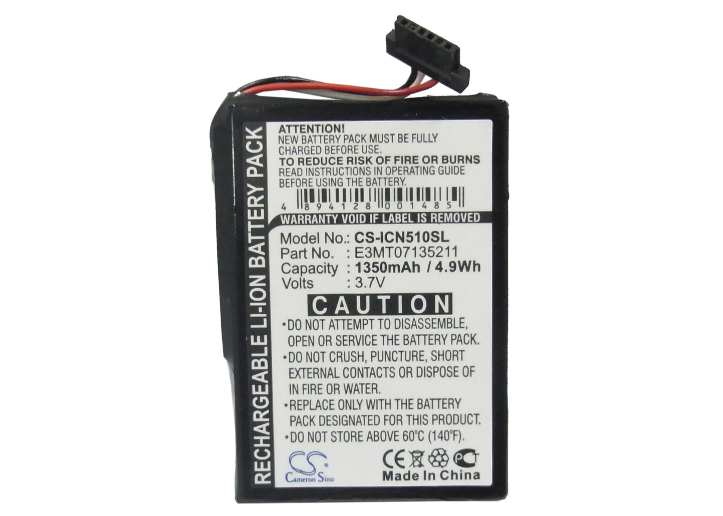 Replacement Battery for Navman iCN 510 – GPS, Navigator – 1350mAh / 5.00Wh / 3.7V