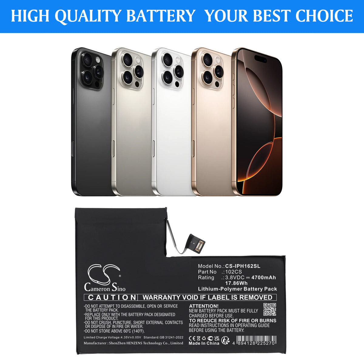 Replacement Battery for Apple A3084 – Mobile, SmartPhone – 4700mAh / 3.8V