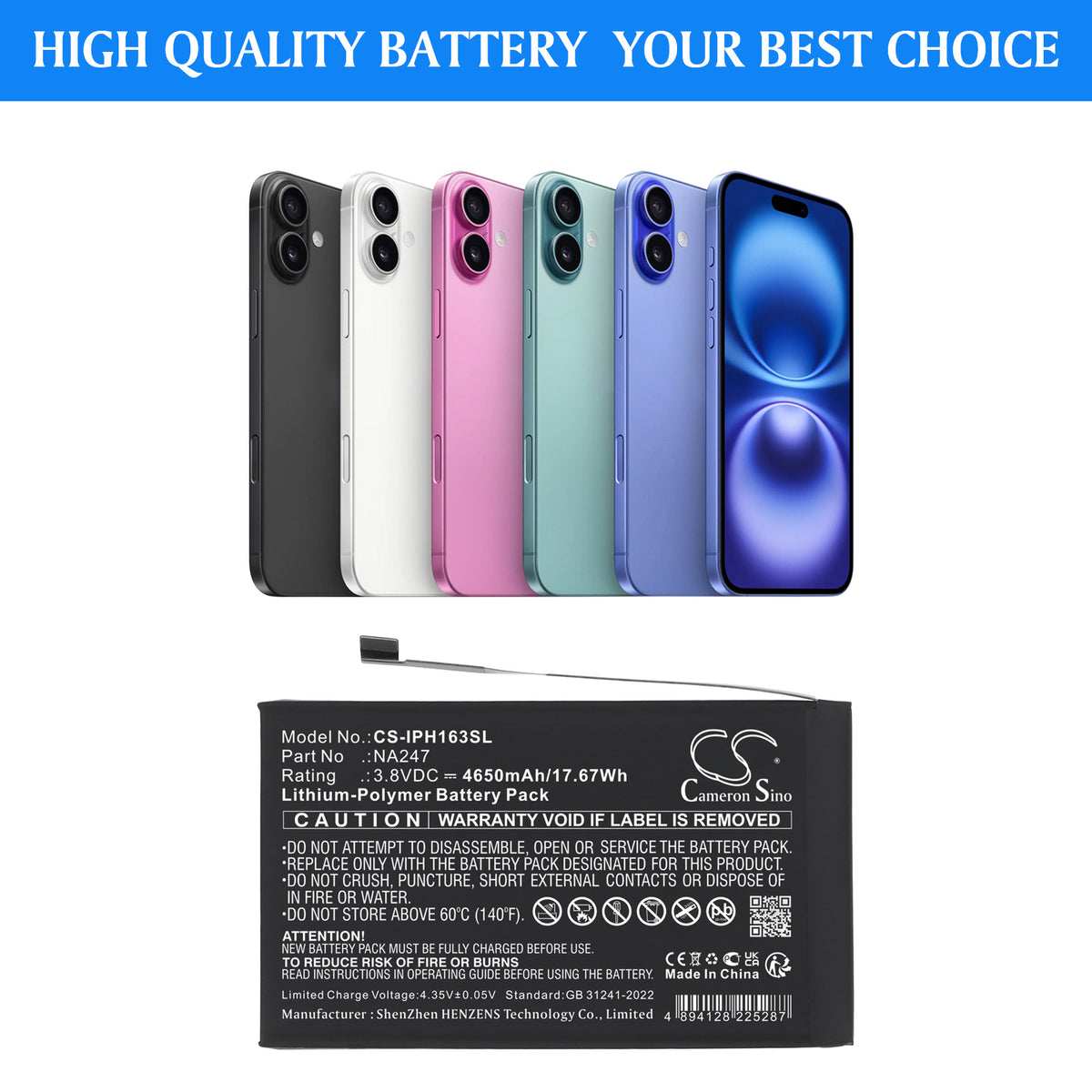 Replacement Battery for Apple A3082 – Mobile, SmartPhone – 4650mAh / 3.8V