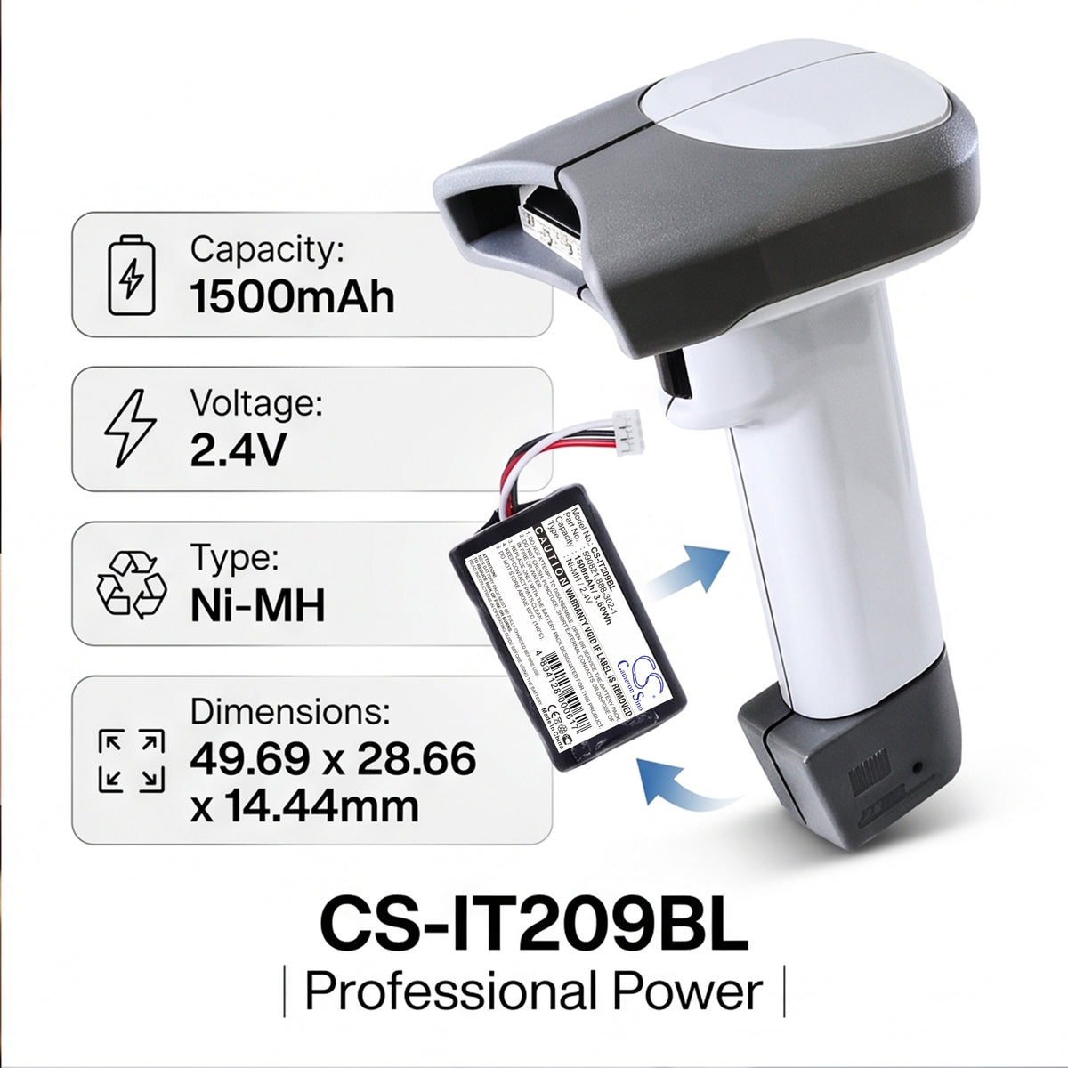 Replacement Battery for Intermec Trakker T2090 – Barcode Scanner – 1500mAh / 2.4V