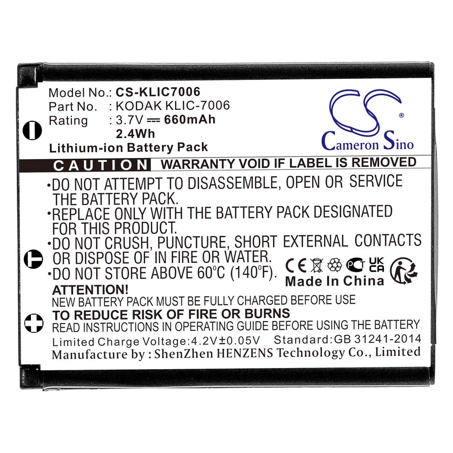 Replacement Battery for Kodak EasyShare M200 – Camera – 660mAh / 2.44Wh / 3.7V