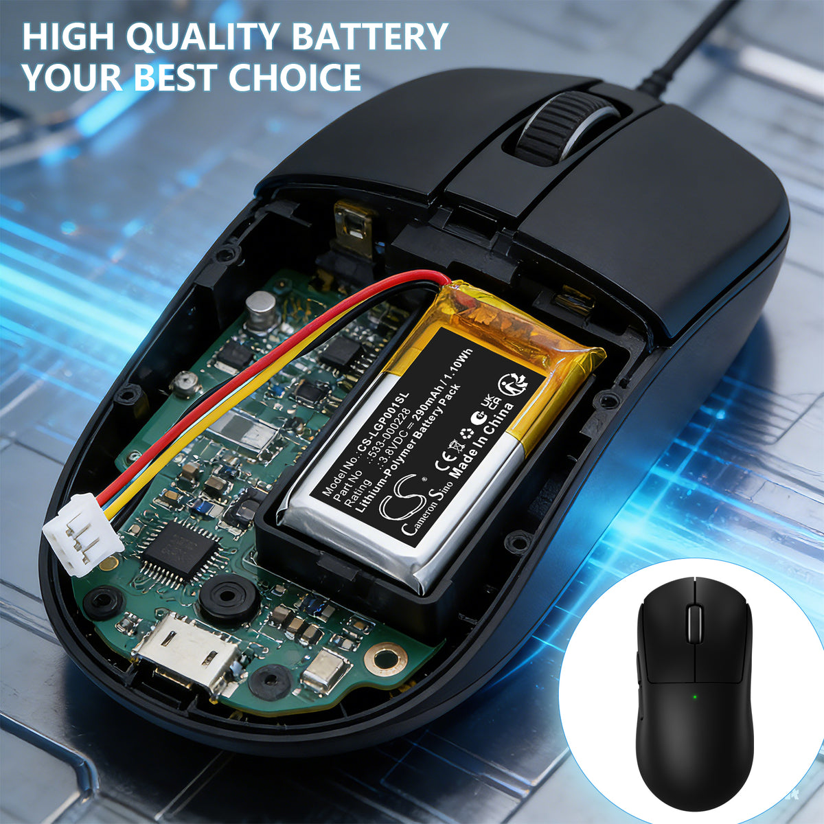Replacement Battery for Logitech G Pro X Superlight 2 Gaming Mouse – Keyboard,Mouse – 290mAh / 3.8V