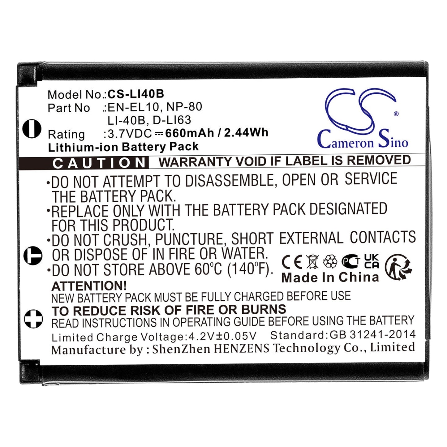 Replacement Battery for Maginon SZ 10 – Camera – 660mAh / 2.44Wh / 3.7V