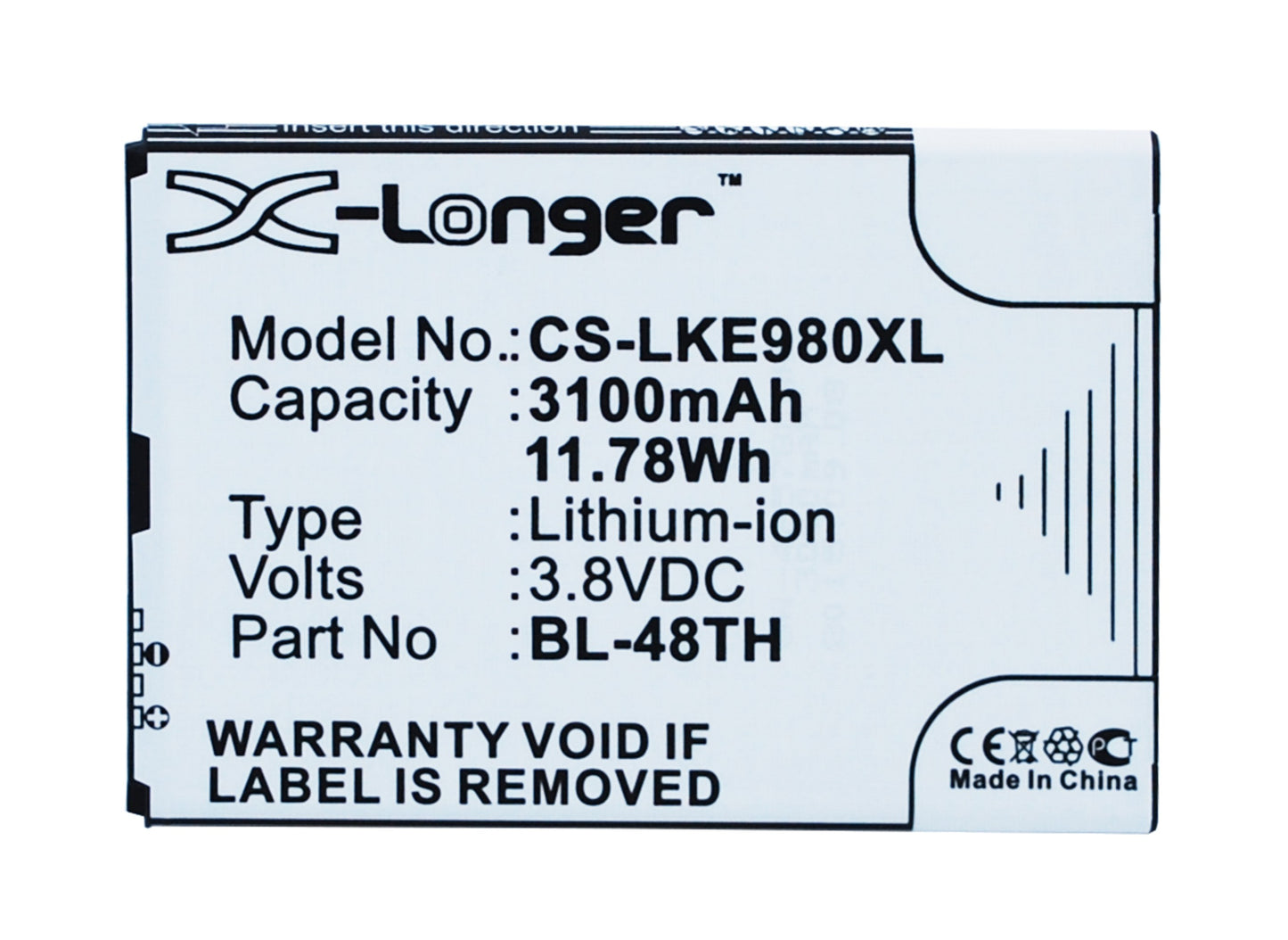 Replacement Battery for LG E940 – Mobile, SmartPhone – 3100mAh / 3.8V - image 1